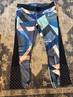 Athleta Blue and Black Striped Performance Leggings